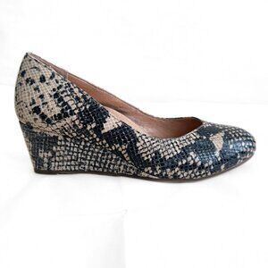 Vionic Antonia Women 6.5 Wedge Shoe Orthaheel Snakeskine Reptile Leather Neutral